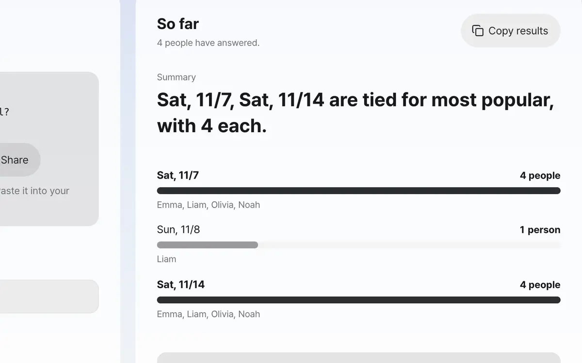 3. Check how many can make each date and which dates work for all