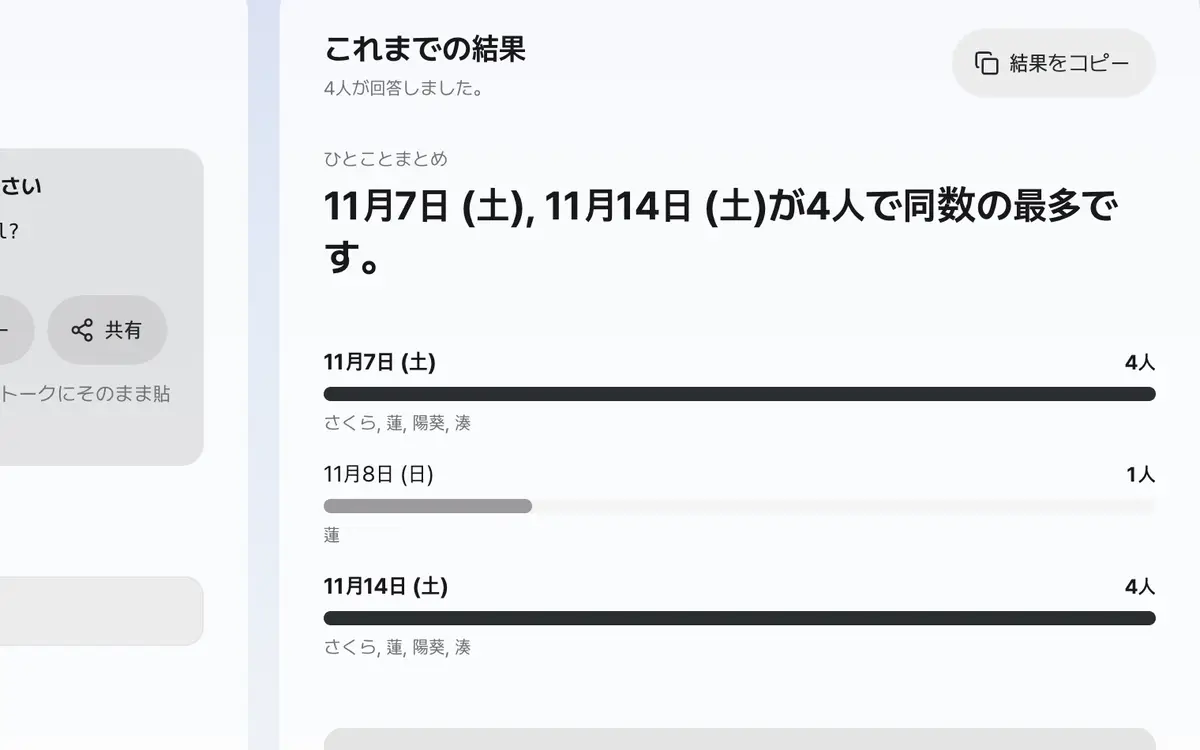 3. 日付ごとの人数と全員が参加できる日を確認します
