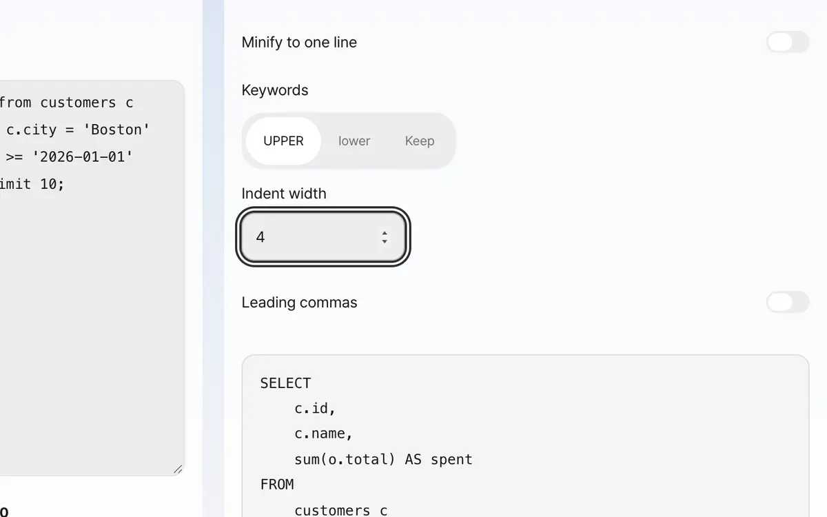 2. Choose keyword case and indentation