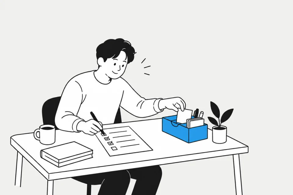 ISTJ 기록 지킴이 — 쉬며 충전하는 장면 그림
